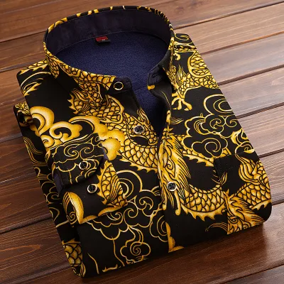 Hot Selling Plus Size Cotton Thick Lined Warm Long Sleeve Casual Winter Shirt for Men