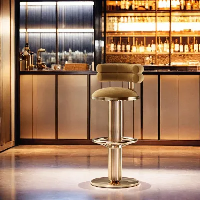 Luxury bar Chair Wholesale Modern Design Velvet Adjustable Contemory Round Barstool Swivel Stainless Steel Base