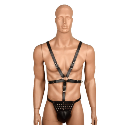Male Body Bondage Straps Harness Leather Chastity Pants Sexy Showwear Erotic Lingerie Sex Toys for Men