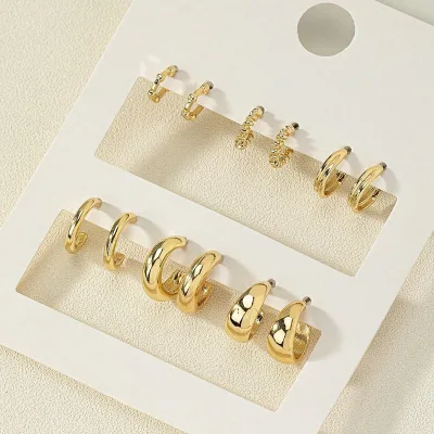 6pairs Geometrical Shapes Creative Fashionable Minimalist Daily Wear Exquisite Small Earrings for Women Gold Plated for Wedding