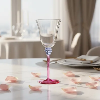 250ml Two Tone Stemmed Wine Glass, Clear Bowl With Blue Pink Gradient Stem Goblet for Wedding Banquet Party Table Drinkware