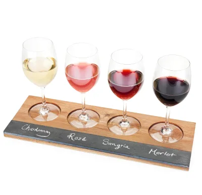 Best Selling Rustic Multifunctional Wine Flight Board with Slate Chalkboard & Acacia Wood Tray
