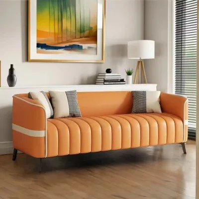 Modern Contemporary Two-seat Leather Office Sofa with Metal Base Available in Multiple Colors for Commercial Use