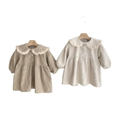 Ins Spring Autumn Toddler Children Princess Casual Soft Loose Corduroy Long Sleeve Kids Baby Girl Dress