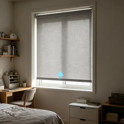 Spring System Cordless Manual Roller Shade, Light Grey Textured Fabric Window Roller Blind for Home Decoration