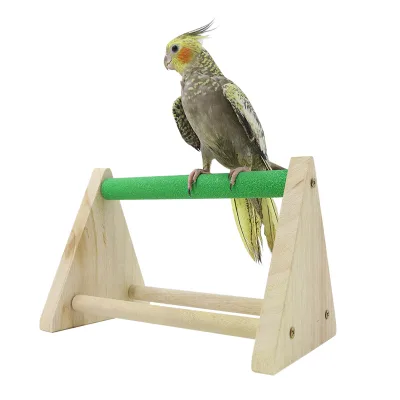 Solid Wood Parrot Stand Platform Button Closure Matte Finish Bird Playstand Training Stand Plastic Bird Bird Playground Toy