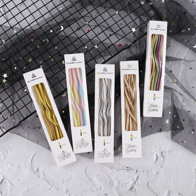 Wholesale Handmade Paraffin Wax Eco-Friendly Thin Curl Rainbow Spiral Birthday Cake Candle for Parties Easter Ramadan