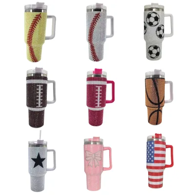 46 Colors High Quality Rhinestone 40oz Bling Soccer Football Tumblers Game Day Volleyball Basketball Tumblers