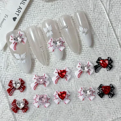 Nail Resin Bow Set Crystal Heart Diamond Finished Princess Tie Bow Tie Nail Diamond Nail Accessories
