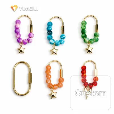 YIMEILI&Supports Custom Brass U-shaped Screw-off Keychains with Colorful Resin Beaded Heart and Star Pendants, Bag DIY Charms.