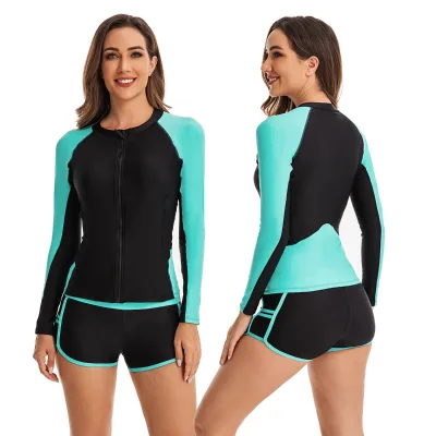 Women's Two-piece Surfing Suit Long-sleeved Swimwear Zip-up Cardigan Women's Tankini Swimsuit