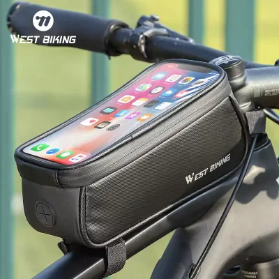 WEST BIKING Touch Screen Bicycle Front Tube Bag Cycling Waterproof Handler bar Bags Small Bike Bicycle Leather Top Tupe Bag