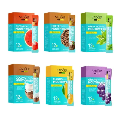 SADOER Gentle Antibacterial Fresh Breath Portable Christmas Mouthwash 20 Pack Color Box Fruit Flavors Oral Care Private Label