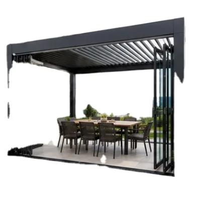 Outdoor Aluminum Pergola Gazebo with Metal Roof, Patio Gazebo with Curtains and Netting, Aluminum Frame Pergola for Backyard