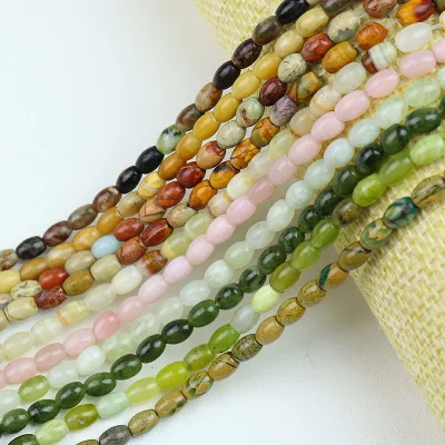 Natural 4x6mm Rice Shaped Gemstone Loose Bead, Aqua Terra Picasso Jasper Opal Jade Rice Stone Beads for DIY Jewelry Making, 38CM