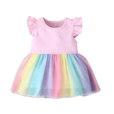Summer Short Sleeve Baby Girls Birthday Outfits Cute Knitted Ball Gown Dress for Parties and Presents
