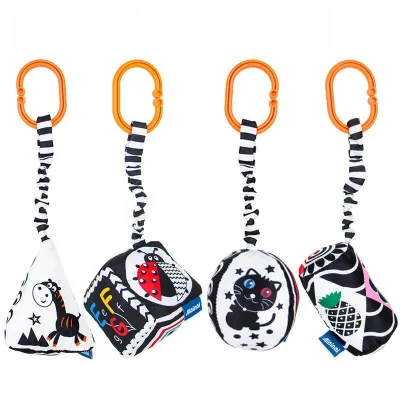 Baby Toy Black and White High Contrast Crib Bell Stroller Plush Bed Newborn Sensory Stroller Hanging Toys for Toddler Infants
