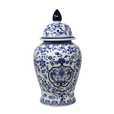 Chinese Vintage Style Blue and White Ceramic Ginger Jar From Jingdezhen