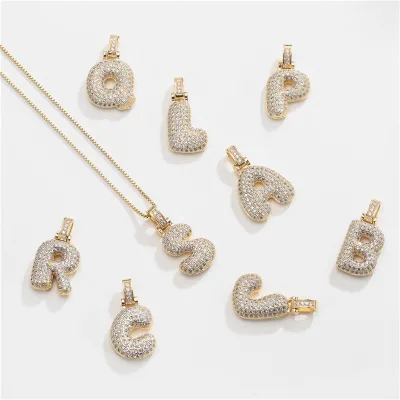 2025 New Handsome Punk Hip-Hop Bubble Letter Necklace Fashion 26 Letters A-Z Zircon Crown Initial Alphabet Pendant Necklace
