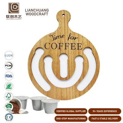 Wall Mounted Oak Wood Coffee Pod Display Rack Decorative Engraved Holder for Nespresso K Cup Kitchen Living Room Decor