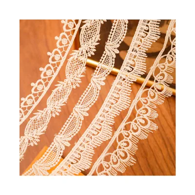 Supply Golden Supplier Luxury Small Crown GUIPURE Lace Trim Embroidery Fabric Trimming Polyester/Nylon 1.7cm Water Soluble Lace