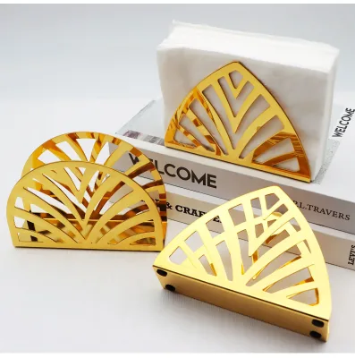 Golden Hollow Triangular Metal Napkin Holder Stainless Steel Napkin Tissue Holder