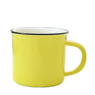 350ml Custom Camping Metal Mug With Colorful Handle Creativity Coffee Mugs Enamel Mugs