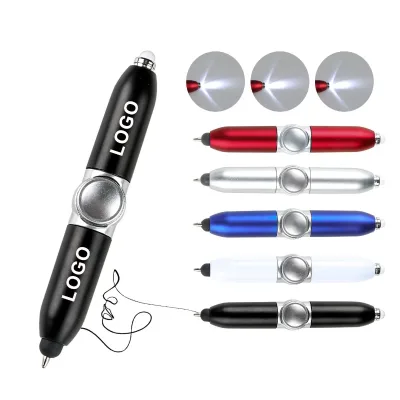Multi Function LED Light Touch Screen Pen Promotional Fancy 4 in 1 Flying Fidget Spinner for Ball Pen with Led Light Plastic
