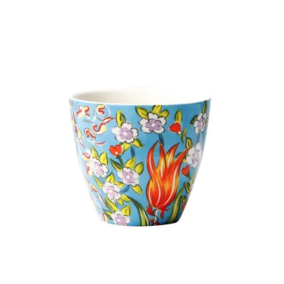Microwave & Dishwasher Safe for Coffee Tea & Other Beverages with Hand-Painted Floral Patterns for 400ml Ceramic Handleless Mug