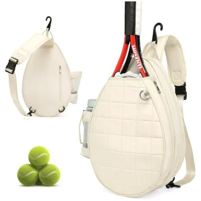 Tennis Bag Quilted Tennis Backpack Holds 2 Rackets Waterproof Puffer Crossbody Sling Pickleball Bags for Women Men and Youth