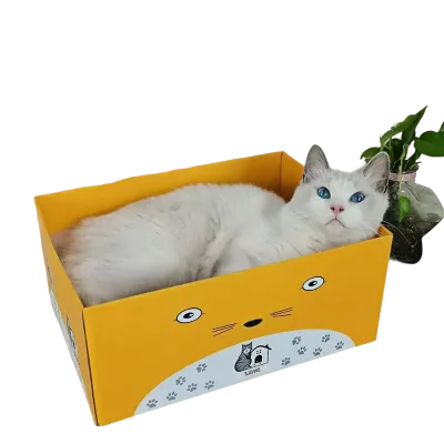 37*27.3*16CM PET-Cheer Premium Quality Cardboard Cat Scratcher With Yellow Paper Box Replacement Cat Scratcher Pad