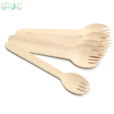 Biodegradable Wedding Cutlery Set Disposable Wooden Spoon Fork Bulk with Smooth Polish Finish