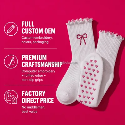 Private Custom logo Anti-skid Cotton Sport Socks with Ruffle Design Women Pilates Yoga Brand Socks