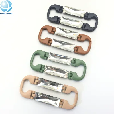 Custom Multicolor Rectangle Rhinestone Chain Buckle Alloy Crystal Shoe Buckle for Luggage Shoe Hardware Accessory Decoration