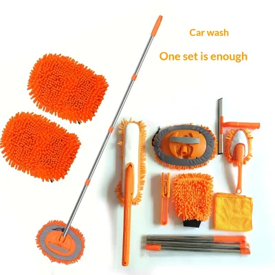 Car Wash Mop Chenille Gloves Expandable Cleaning Kit Glass Window Scraper Cloth Flat Mop for RV