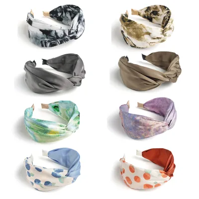 2026 New Sweet Bohemian Wide Hair Hoop Tie Dye Flower Plant Print Women's Headband