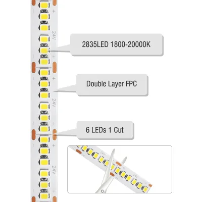 DC24V High Density Flexible Cuttable SMD2835 LED Strip Light 240 LEDs 20W/M High Brightness 1900 Lumen Seamless Tape CRI 95