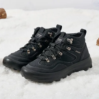 Warm Lined Microfiber Casual Shoes Men Winter Fur Lining Anti Slip Rubber Sole Lace up Winter Outdoor Footwear Wholesale