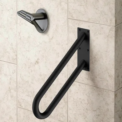 Black Handle Safety Grab Bar Outdoor Balance Stainless Steel Hand Rail Support Elderly Disabled Villa Shopping Mall Bathroom