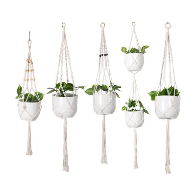 Wholesale Macrame Plant Hangers Crochet Cotton Rope Holders Wood Beads Tassels Various Designs Hanging Planters for Home Garden