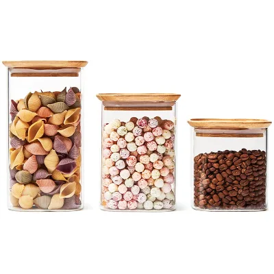 400Ml Sealed Storage Glass Jar With Wooden Lid Grain Storage Tank