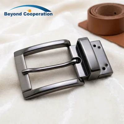 Two Way 35mm Shiny Gunmetal Zinc Alloy Reversible Pin Belt Buckle Rotating Mechanism OEM Hardware for Casual Leather Dress Belts