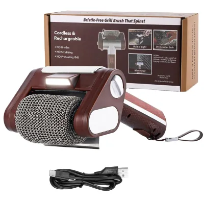 Rechargeable PVC BBQ Tool with Metal Handle Plastic Roller Grill Cleaner and Cleaning Brushes Easily Cleaned High Quality