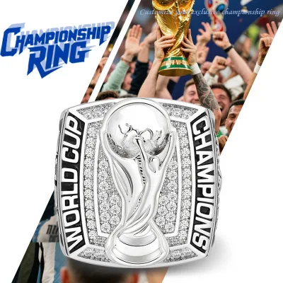 High-End Custom Engraved Brass Square Champion Ring Zircon Inlay Men's New Football Championship Ring