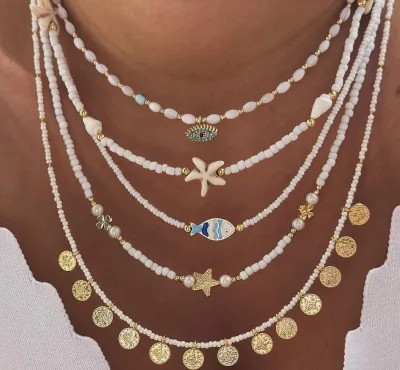 Trendy Bohemia Copper Gold Plated Necklace with Rice Bead Pendant Exquisite Turquoise for Women's Jewelry Gift