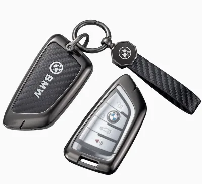 New Design Latest Luxury Unisex for bmw Metal Carbon Fiber Car Key FOB Cover case Shell Protector New with Key Chain Lanyard