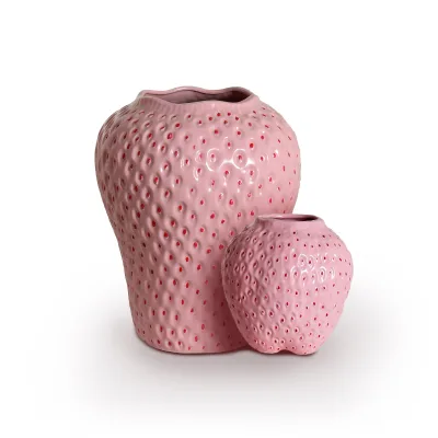 Wholesale Art Deco Strawberry Ceramic Tabletop Vase with Opaque Glaze in Pink/Red for Home Decoration and Anniversary