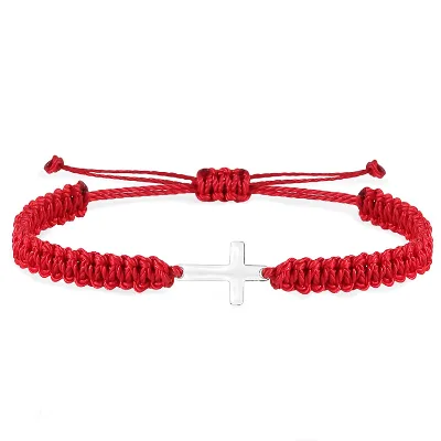 Handmade Cross Charm Lucky Knot Adjustable Red Black String Braided Protection Bracelet