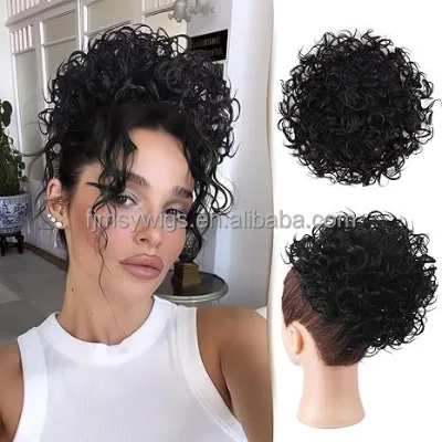 Curly Bun Hair Pieces Drawstring Ponytail Loose Wavy Hair Buns Short Ponytail Extension Tousled Hair Bun