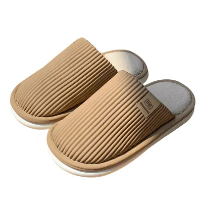 Home-use PU Leather Waterproof Cotton for Men Autumn Floor for Women Non-Slip Indoor Couple's Shoes Artificial Fur